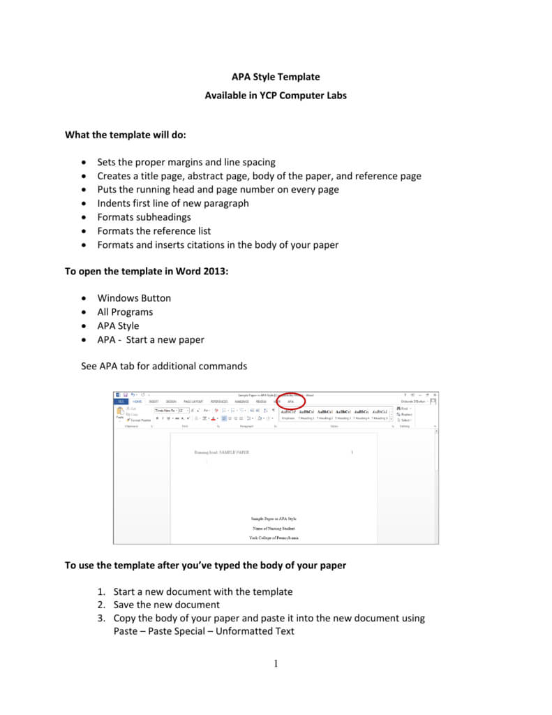 Instructions For Apa Template With Apa Format Template Word 2013
