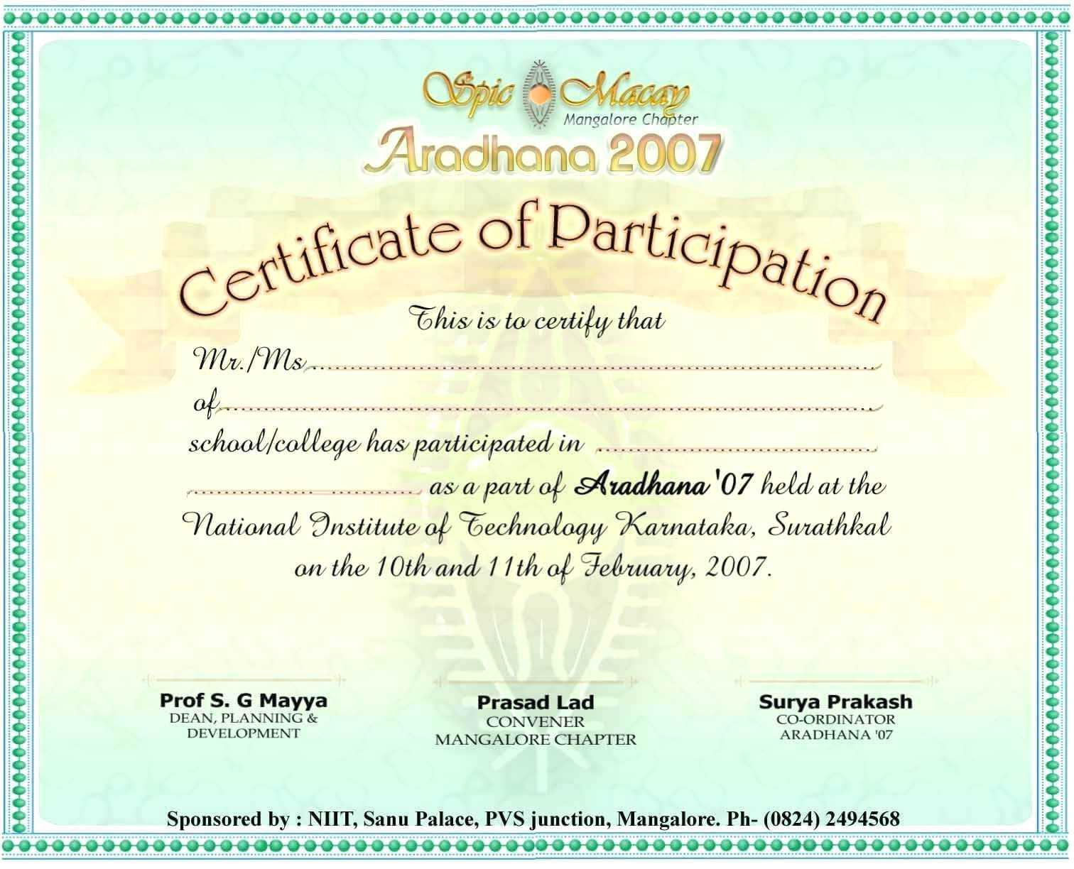 International Conference Certificate Templates – Shev Inside Certification Of Participation Free Template