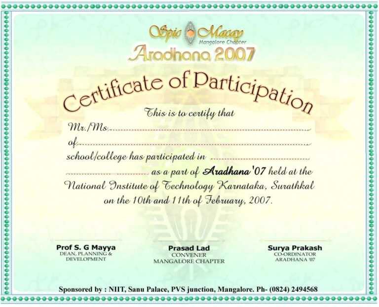 Participation Certificate Templates Free Download