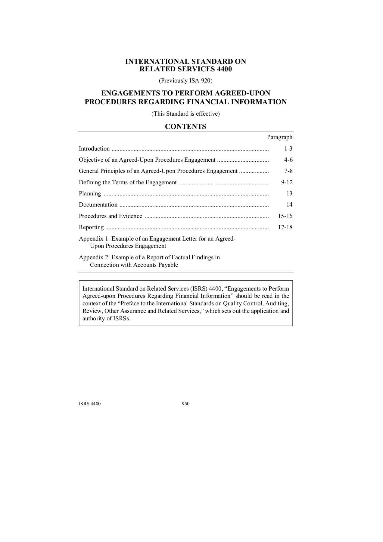 International Standard On Related Services 4400  Pages 1 Regarding Agreed Upon Procedures Report Template