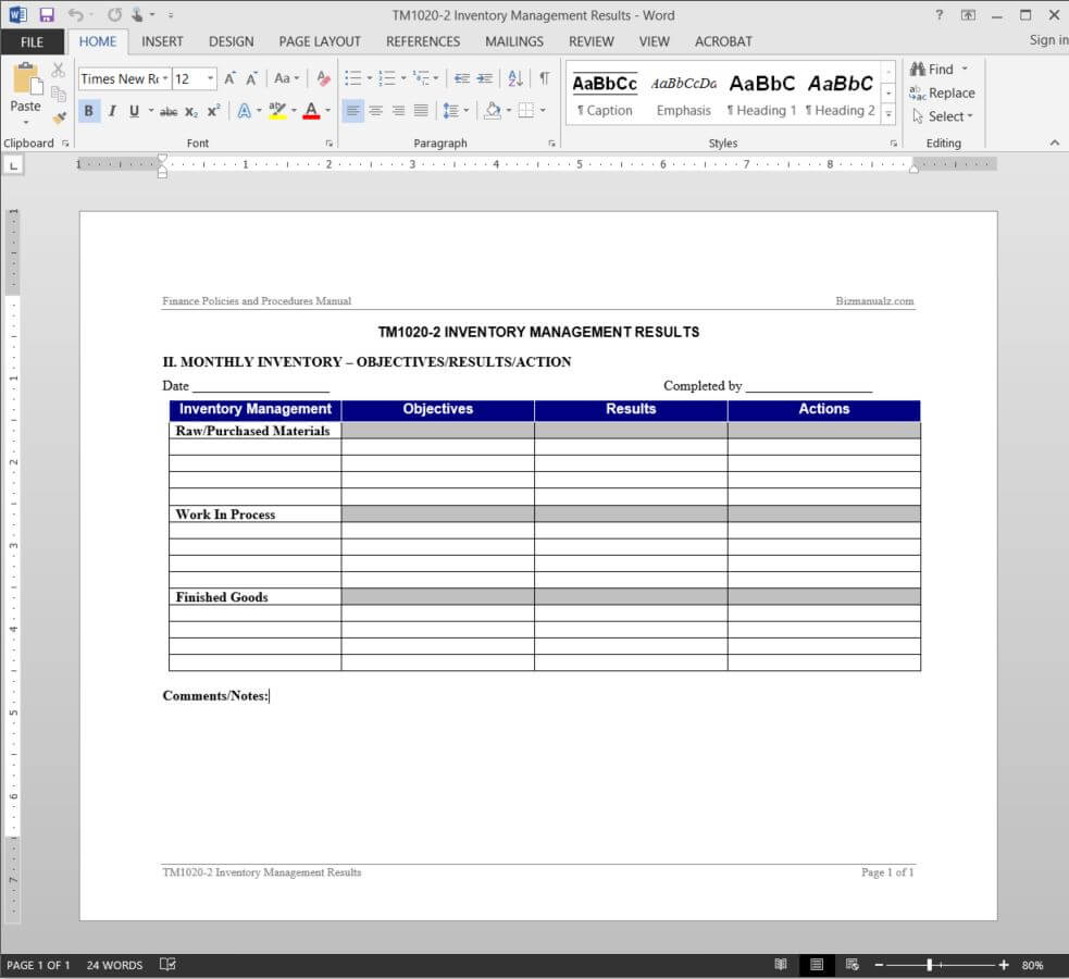 Inventory Management Report Template | Tm1020 2 For It Management Report Template