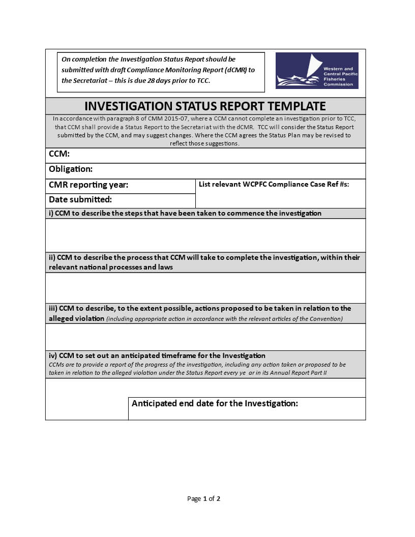 Investigation Status | Templates At Allbusinesstemplates Within Compliance Monitoring Report Template