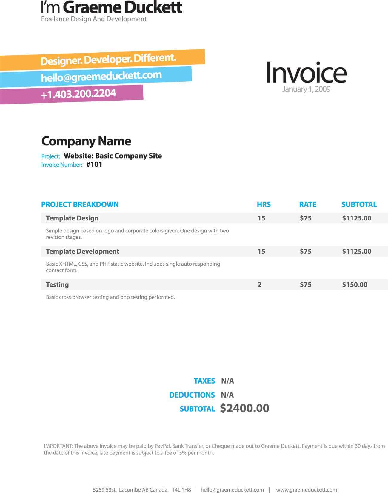 Invoice Like A Pro: Design Examples And Best Practices Pertaining To Web Design Invoice Template Word