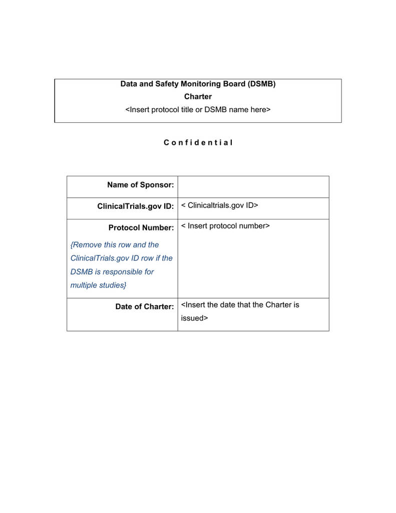 Is There A Template For The Charter For A New Data Safety Pertaining To Dsmb Report Template