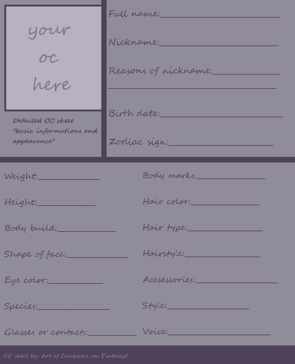 Is Very Helpful For A Profile For Your Oc Character within Bio Card