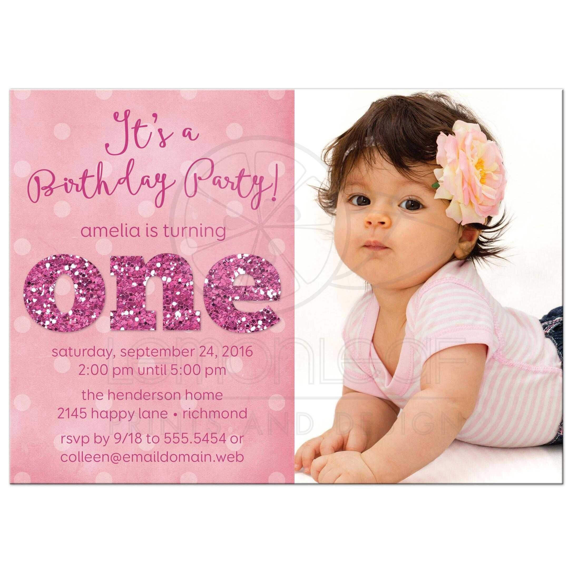 Ist Birthday Party Photo Invitations – Sparkle One | 1St Pertaining To First Birthday Invitation Card Template