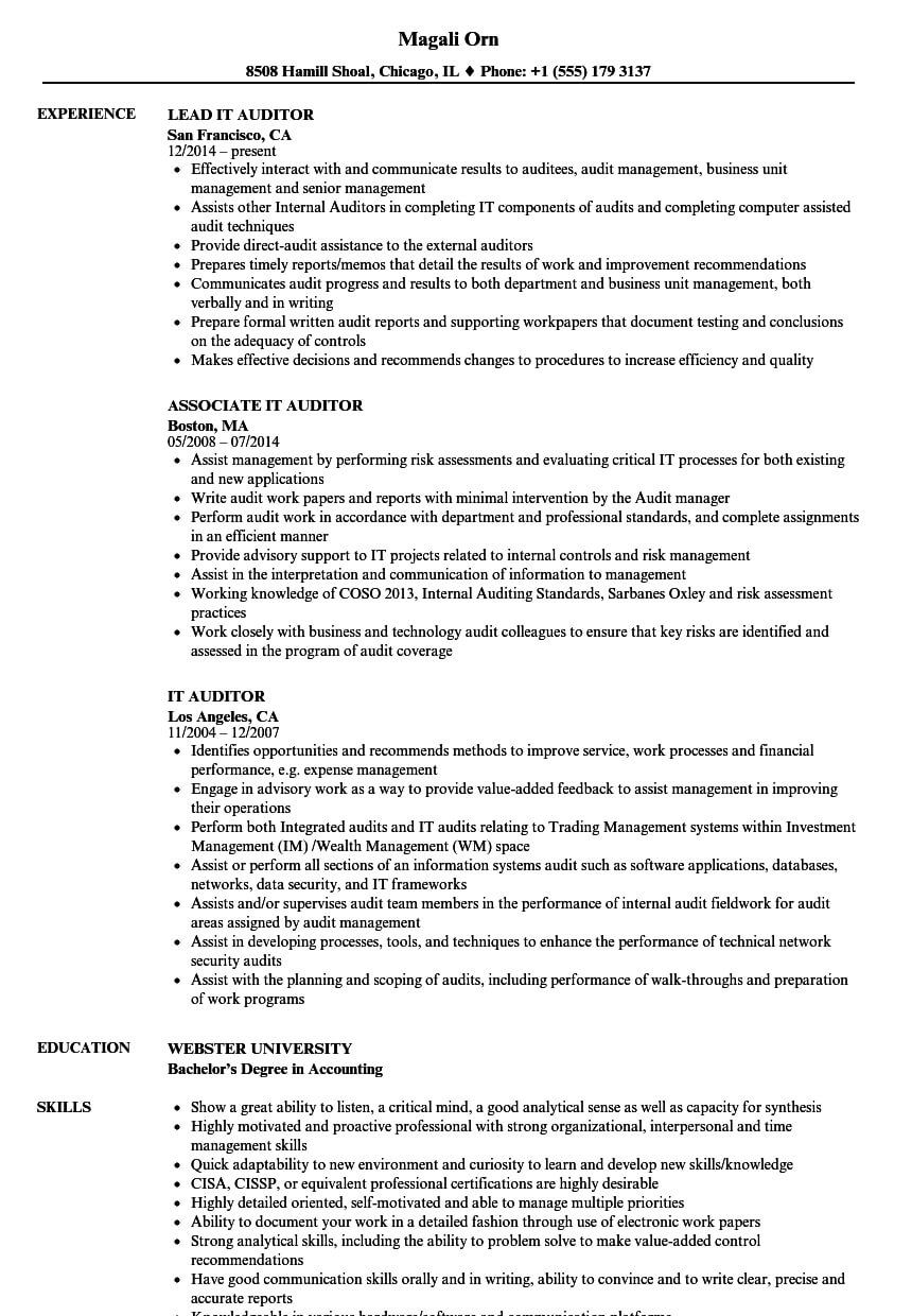 It Auditor Resume Samples | Velvet Jobs With Regard To Ssae 16 Report Template