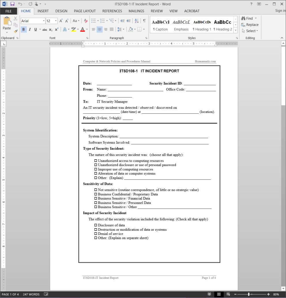 It Incident Report Template | Itsd108 1 Inside Computer Incident Report Template