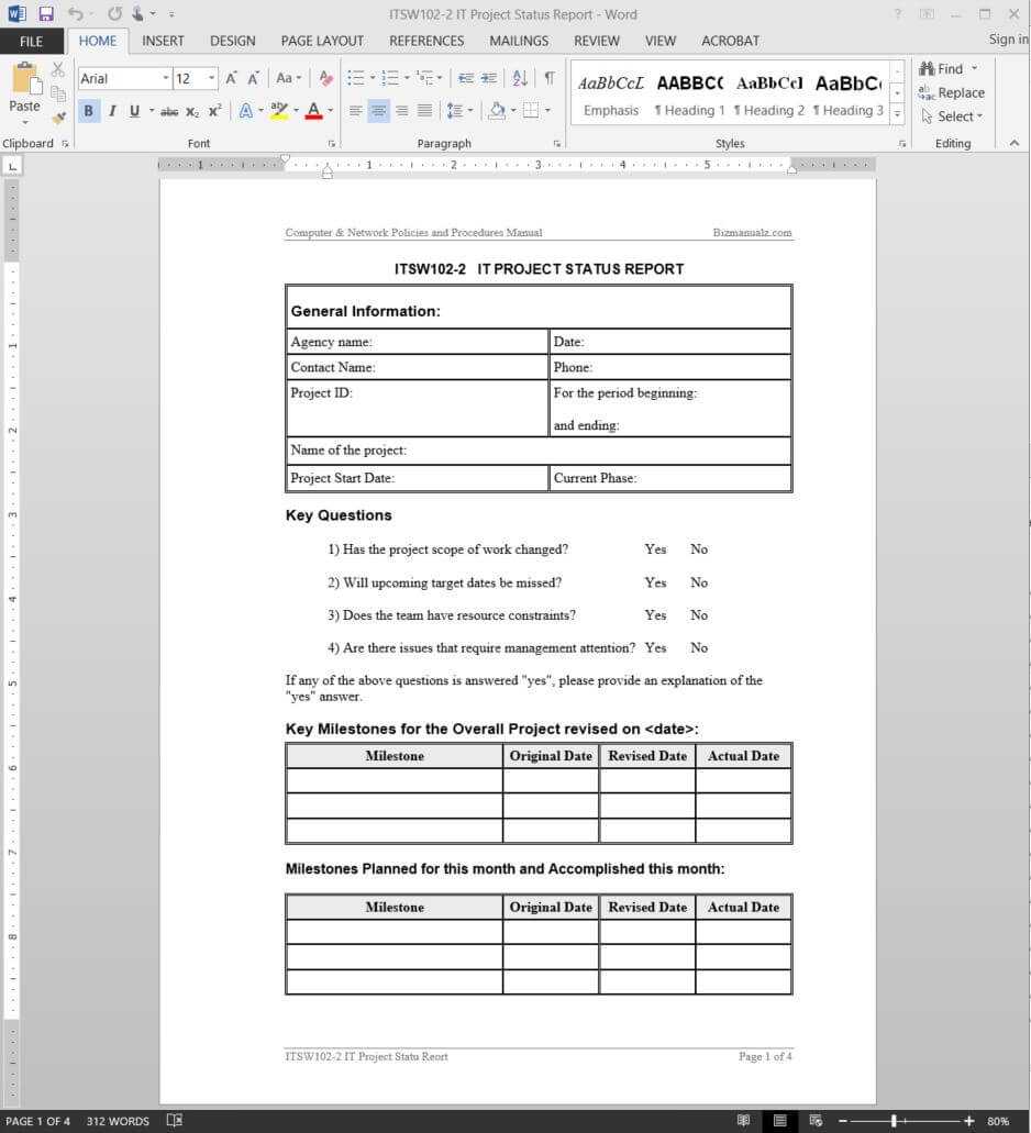 It Project Status Report Template | Itsw102 2 In Development Status Report Template