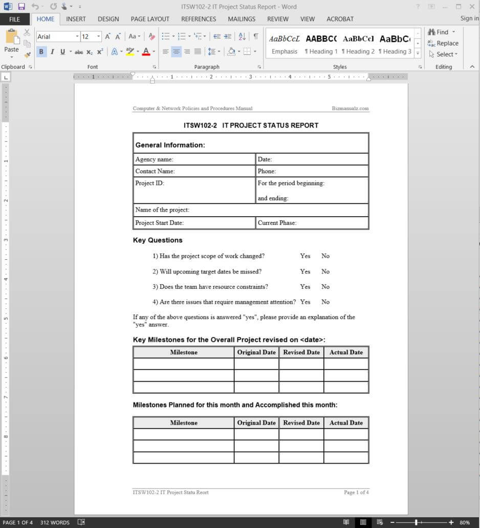 It Project Status Report Template | Itsw102 2 In Software Development Status Report Template