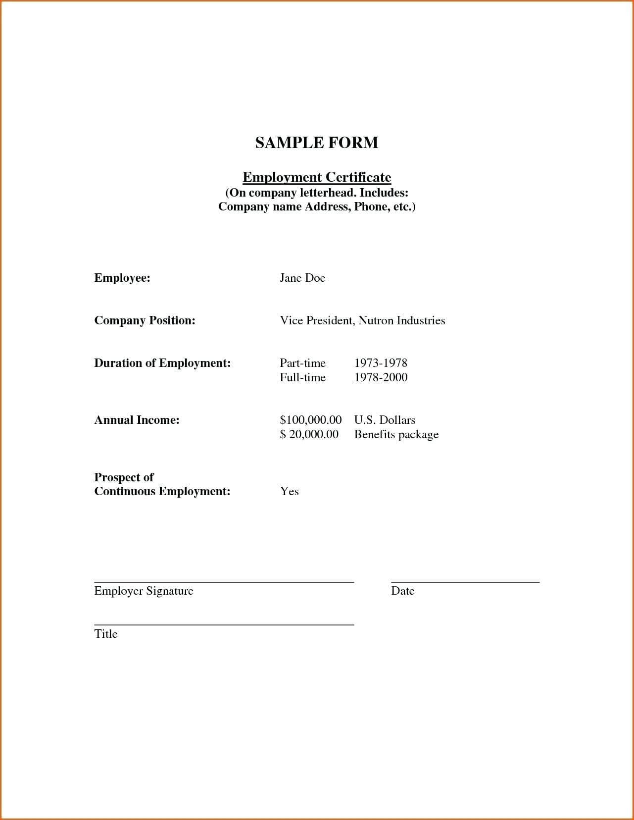 Job Certificate Letter Sample – Zimer.bwong.co Regarding Template Of Certificate Of Employment