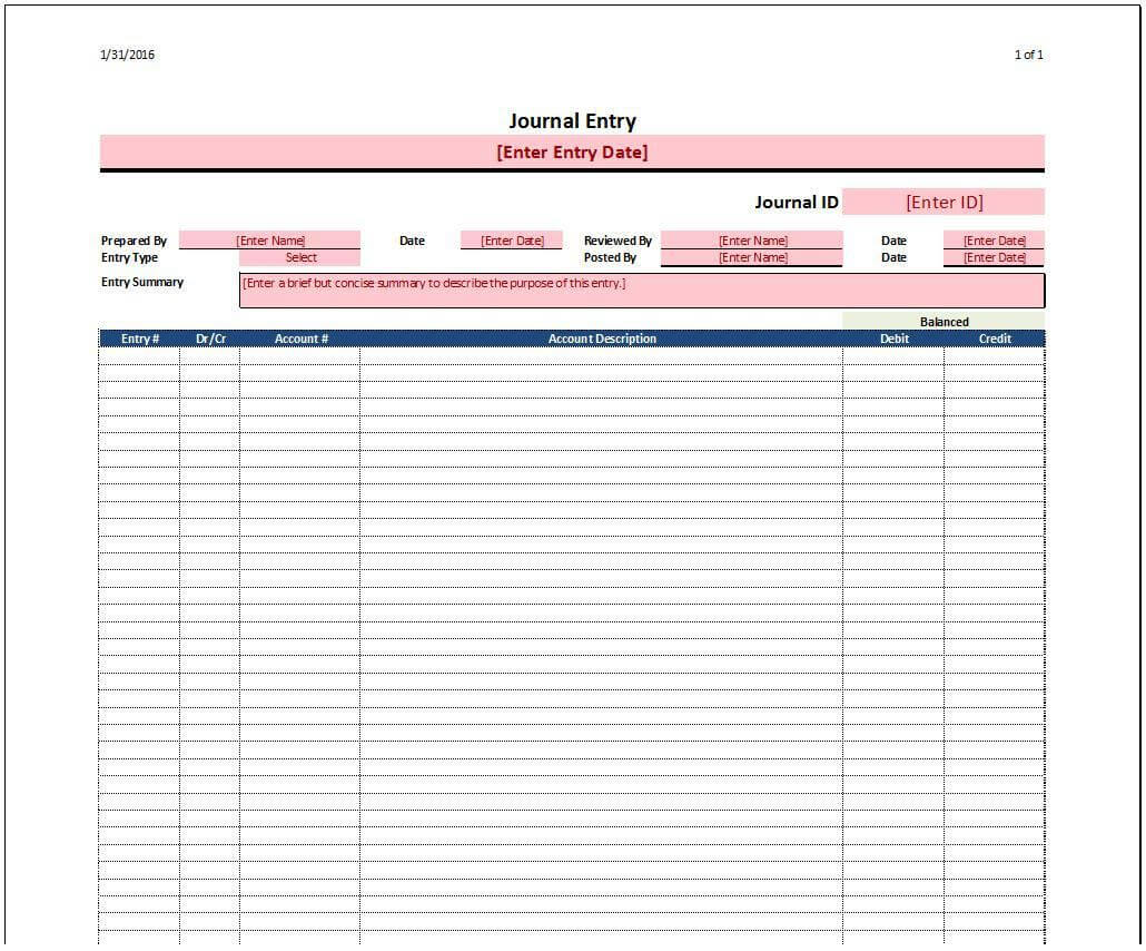 Journal Entry Template | Journal Entries, Double Entry Inside Double Entry Journal Template For Word
