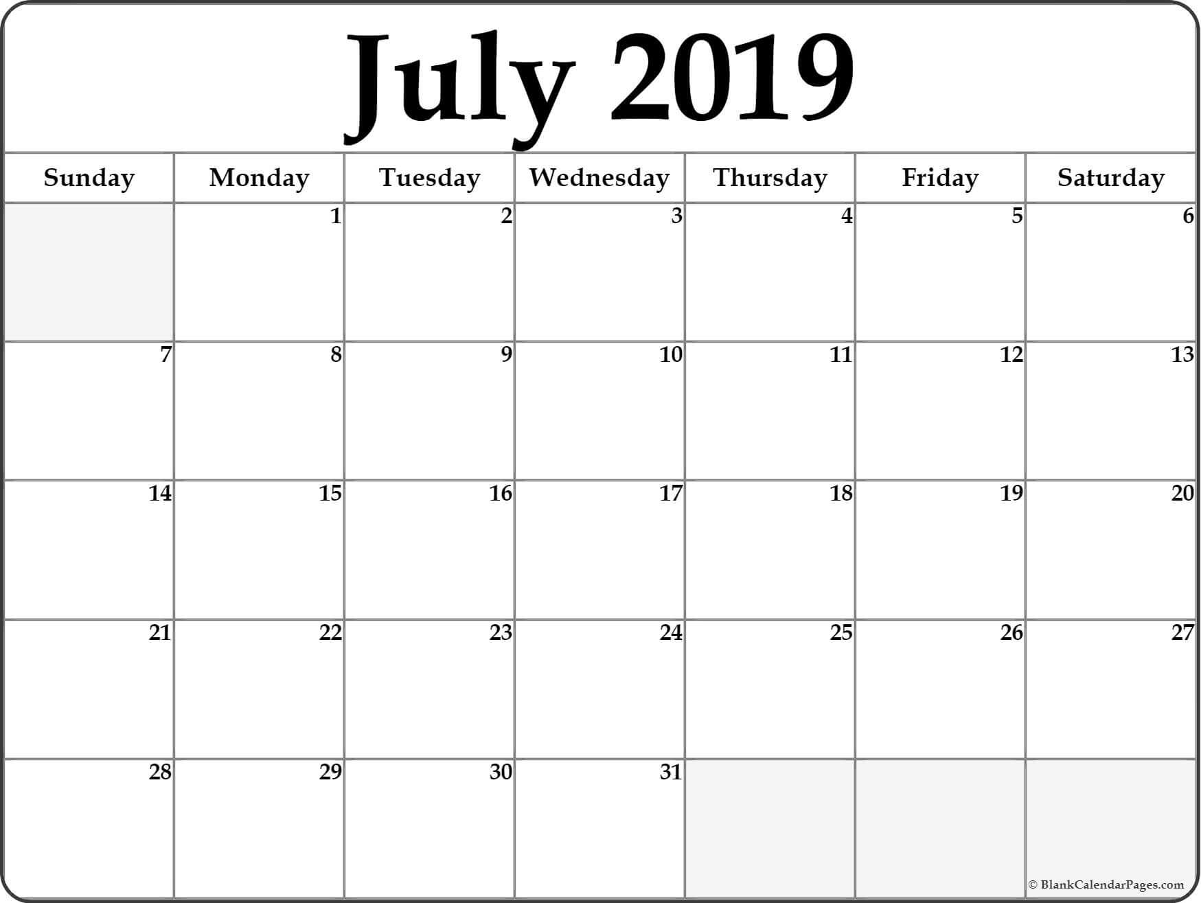July 2019 Calendar | Free Printable Monthly Calendars For Month At A Glance Blank Calendar Template