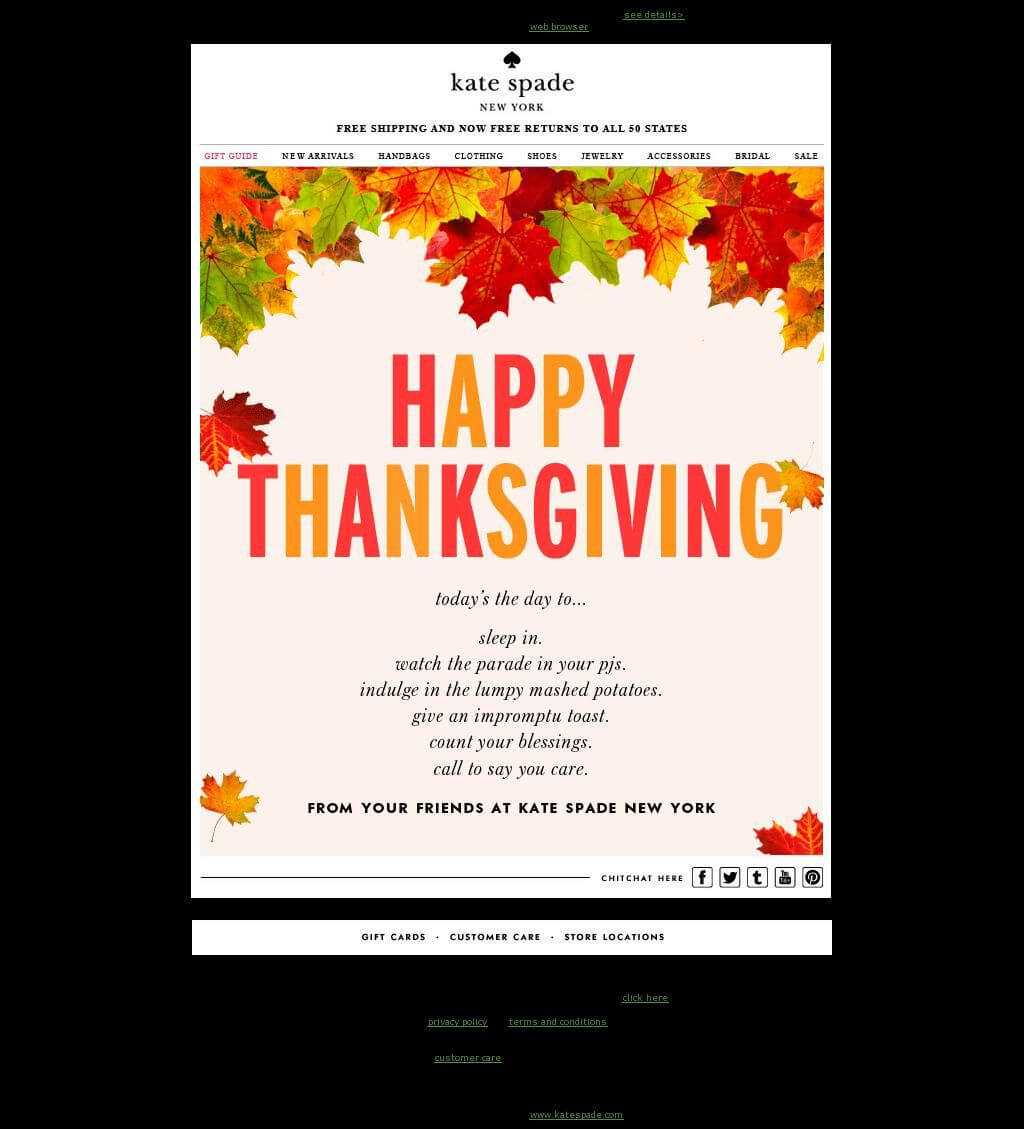 Kate Spade Email Marketing Thanksgiving Card Nov 2013 Inside Holiday Card Email Template