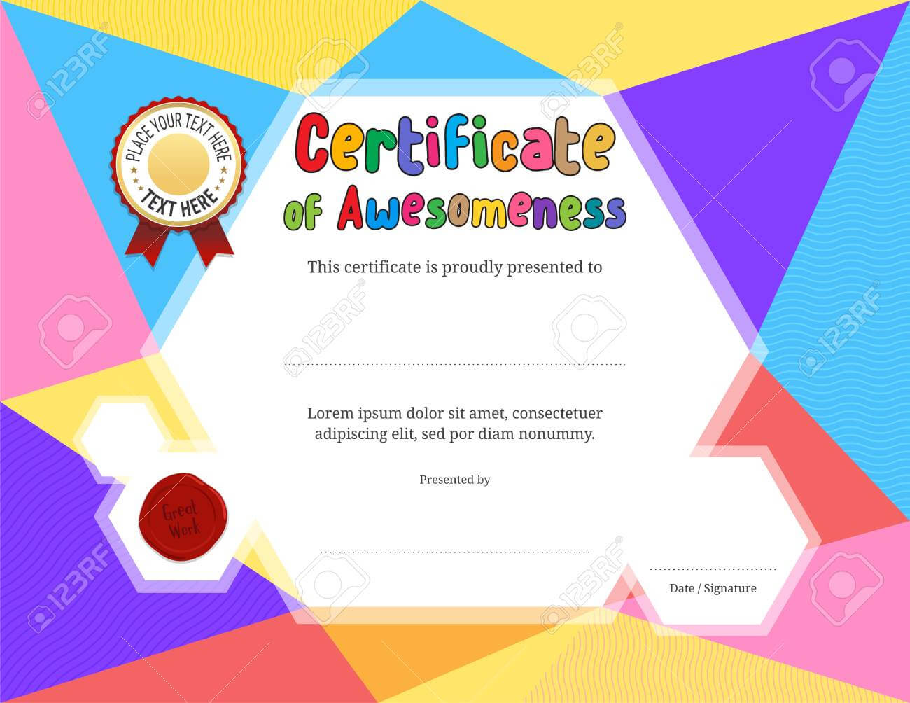 Kids Diploma Or Certificate Template With Colorful Background Inside Free Kids Certificate Templates