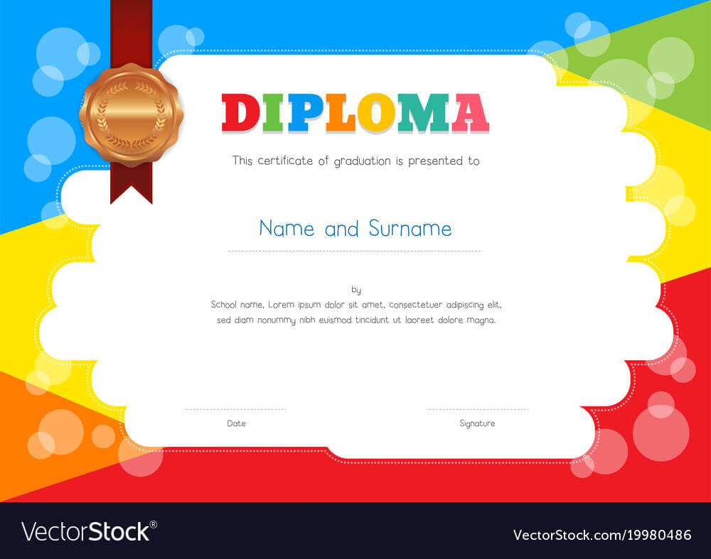 Kids Diploma Or Certificate Template With Intended For Preschool Graduation Certificate Template Free