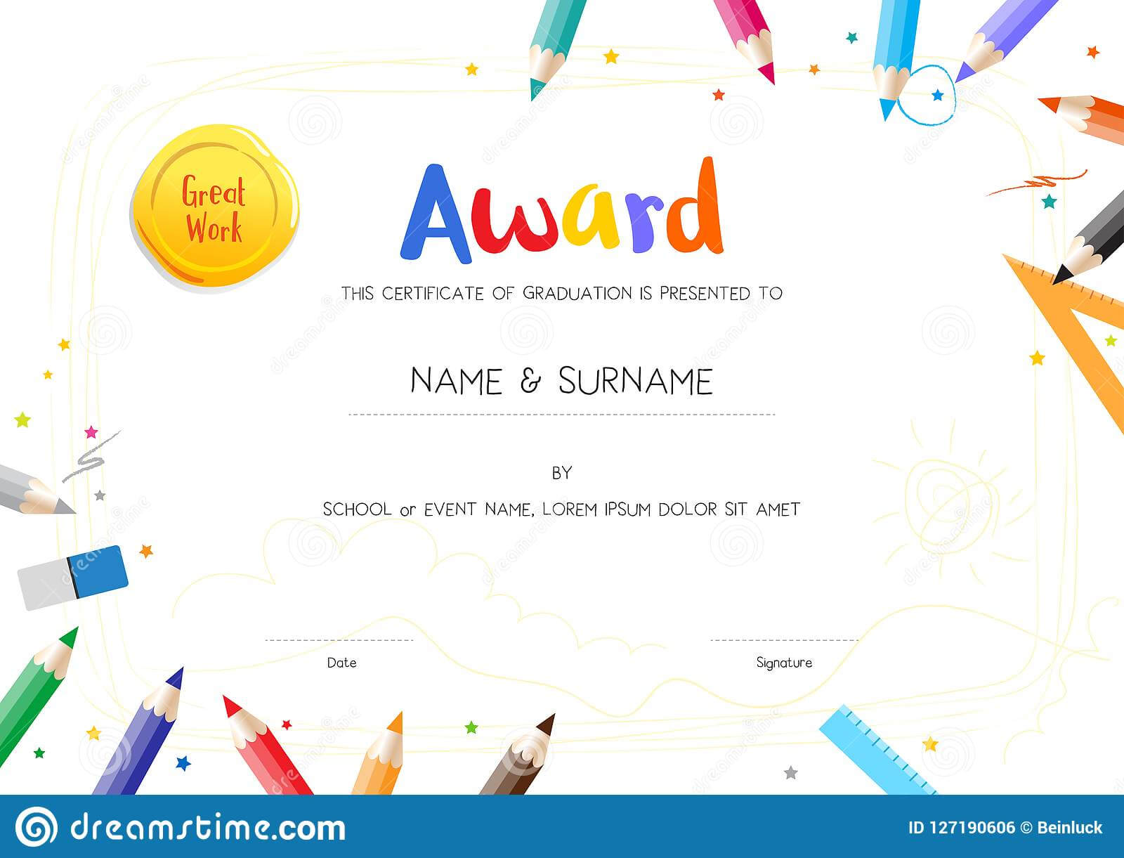 Kids Diploma Or Certificate Template With Painting Stuff Throughout Preschool Graduation Certificate Template Free