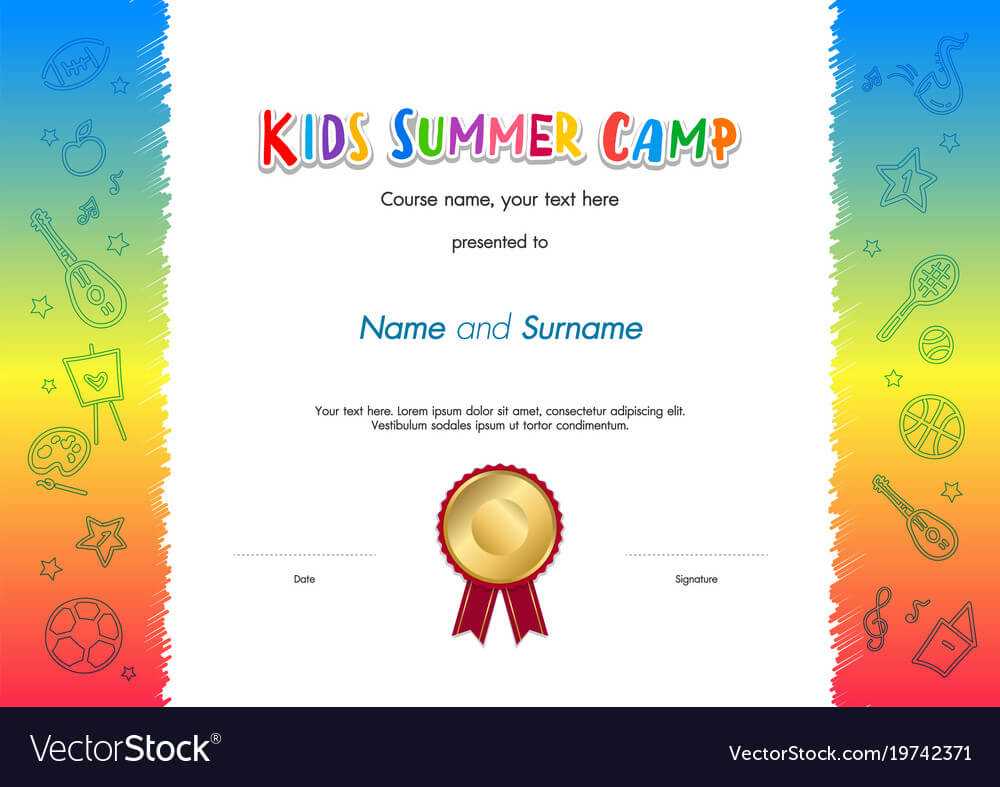 Kids Summer Camp Diploma Or Certificate Template Pertaining To Summer Camp Certificate Template