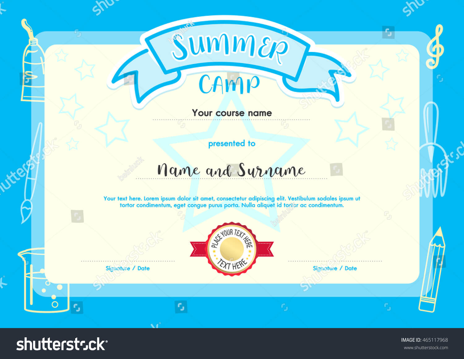 Kids Summer Camp Document Certificate Template Stock Vector With Summer Camp Certificate Template