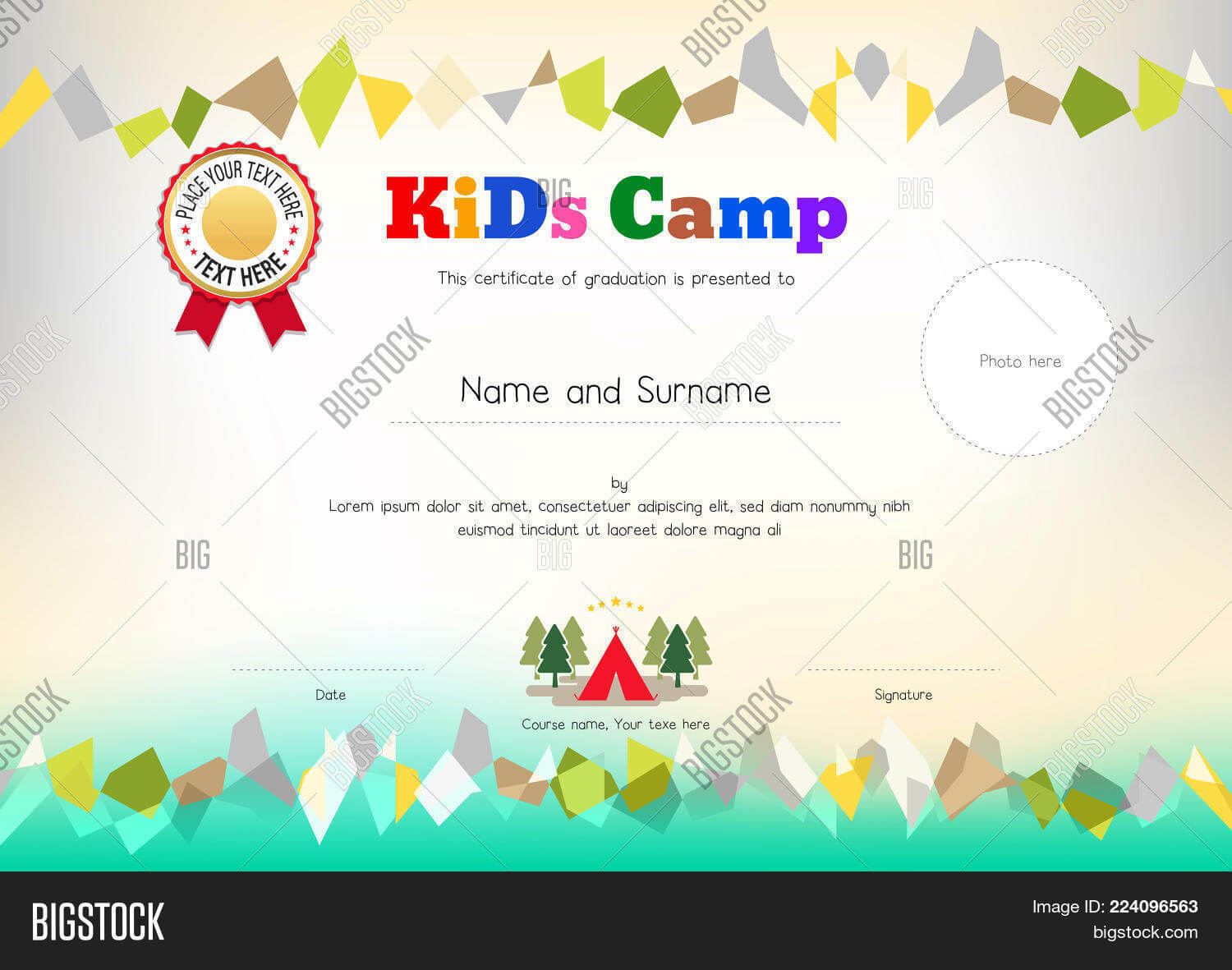 Kids Summer Camp Vector & Photo (Free Trial) | Bigstock Regarding Summer Camp Certificate Template