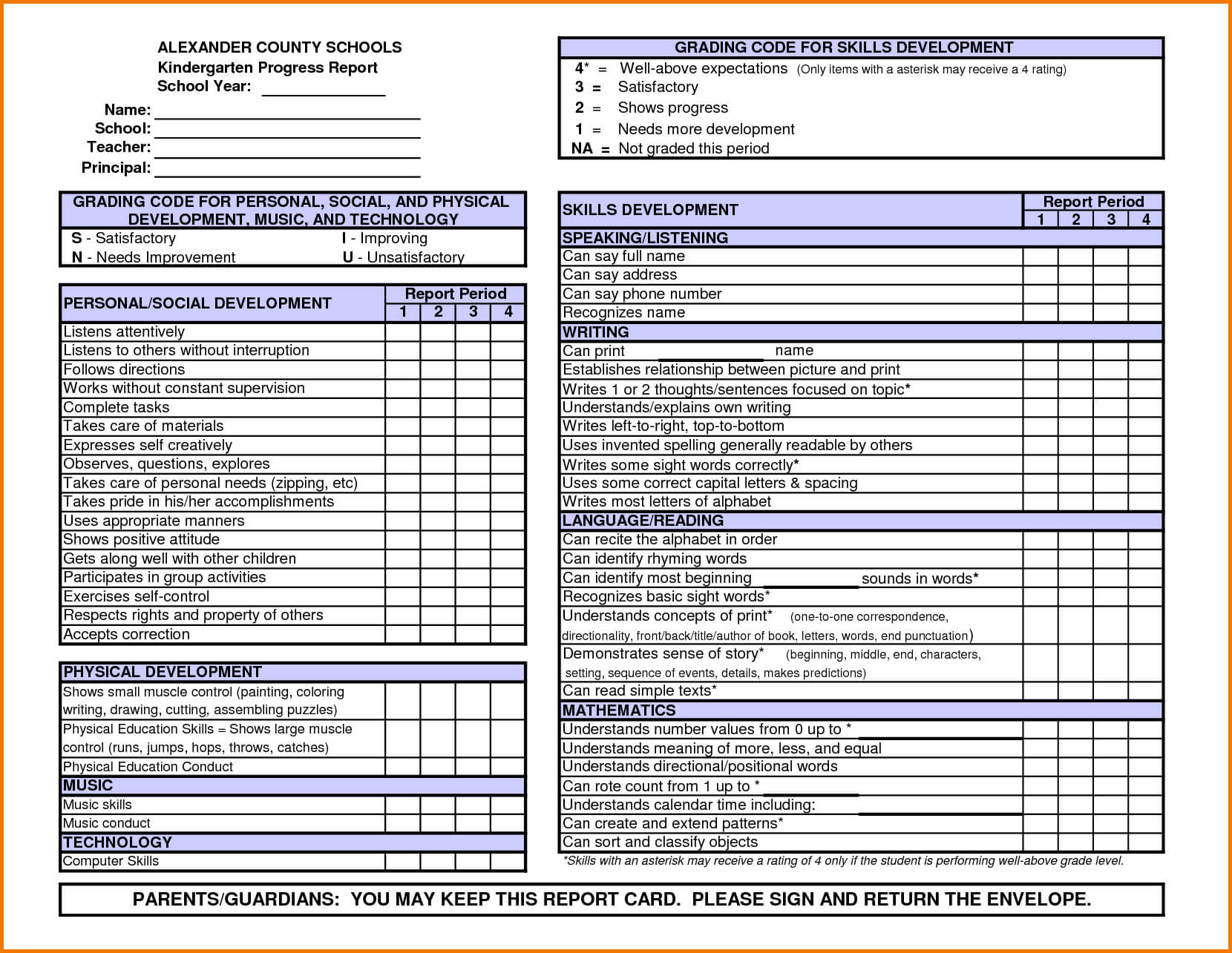 Kindergarten Report Card Template | Kindergarten Report Throughout Report Card Format Template