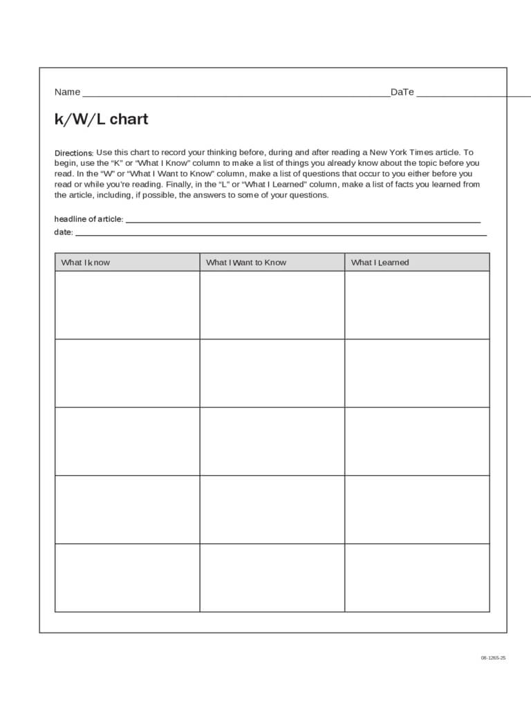 Kwl Chart – 3 Free Templates In Pdf, Word, Excel Download For Kwl Chart Template Word Document