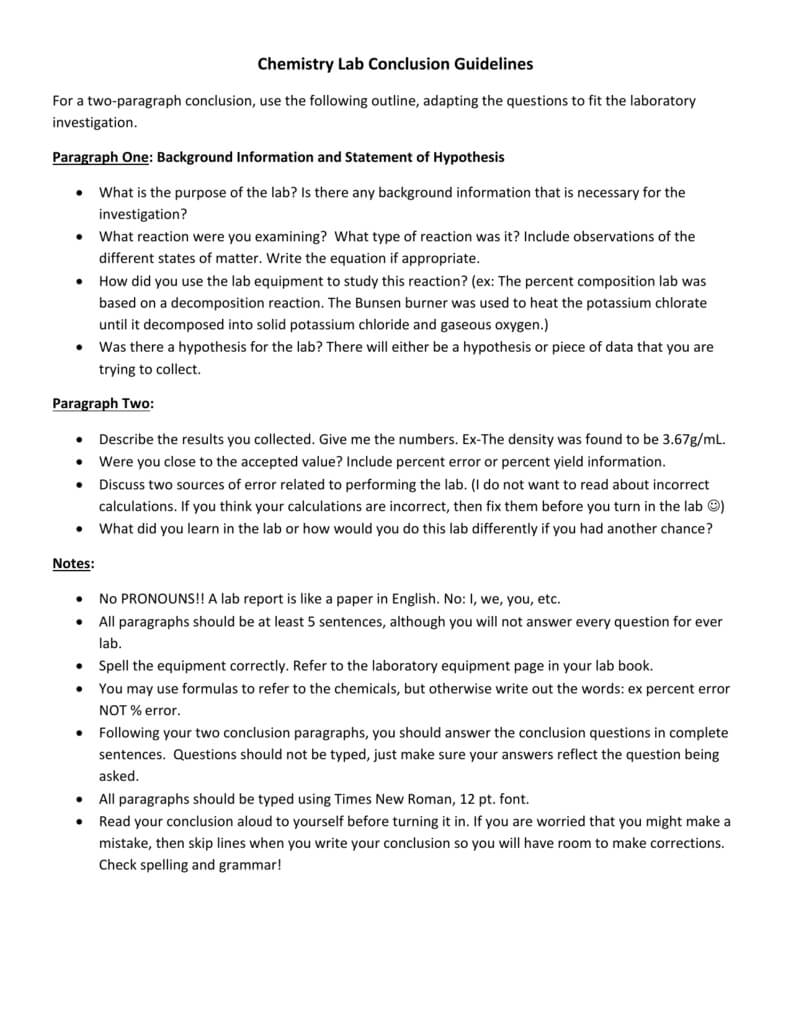 Lab Conclusion Paragraph Report Guidelines Pertaining To Lab Report Conclusion Template