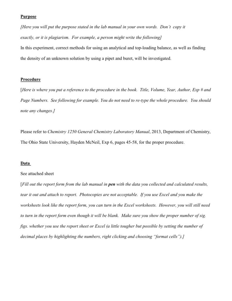 Lab Report Example – Osu Chemistry Regarding Chemistry Lab Report Template
