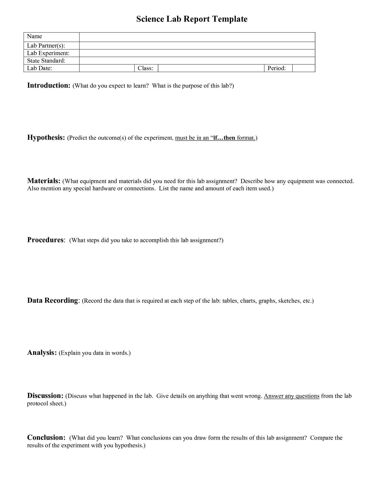 Lab Report Outline | Science Lab Report Template | Lab For Science Experiment Report Template