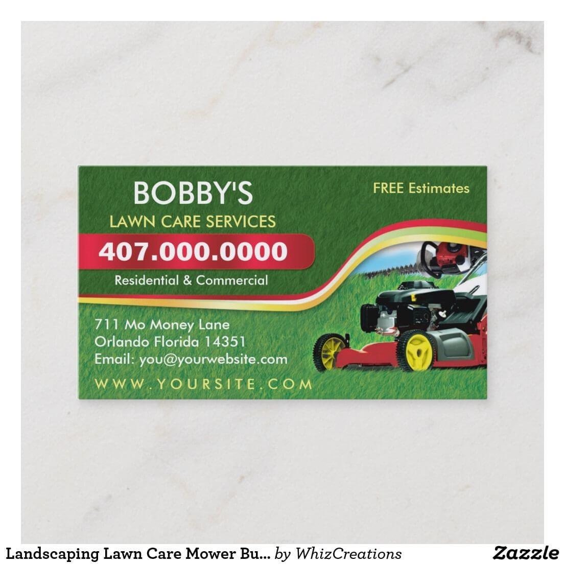 Landscaping Lawn Care Mower Business Card Template | Zazzle Intended For Lawn Care Business Cards Templates Free