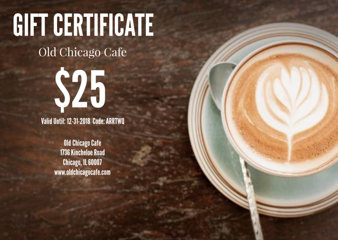 Latte Restaurant Gift Certificate Template | Gift Inside Restaurant Gift Certificate Template