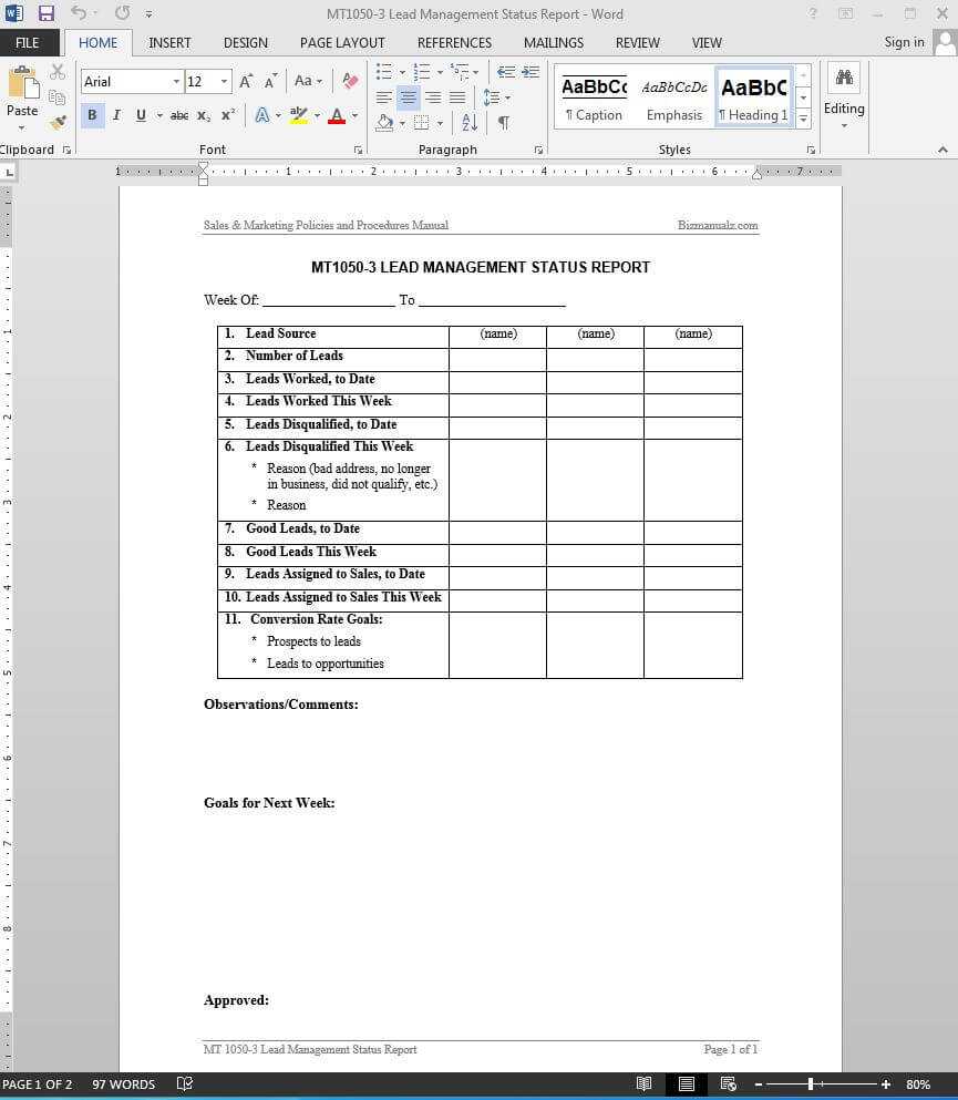 Lead Management Status Report Template | Mt1050 3 For Sales Lead Report Template