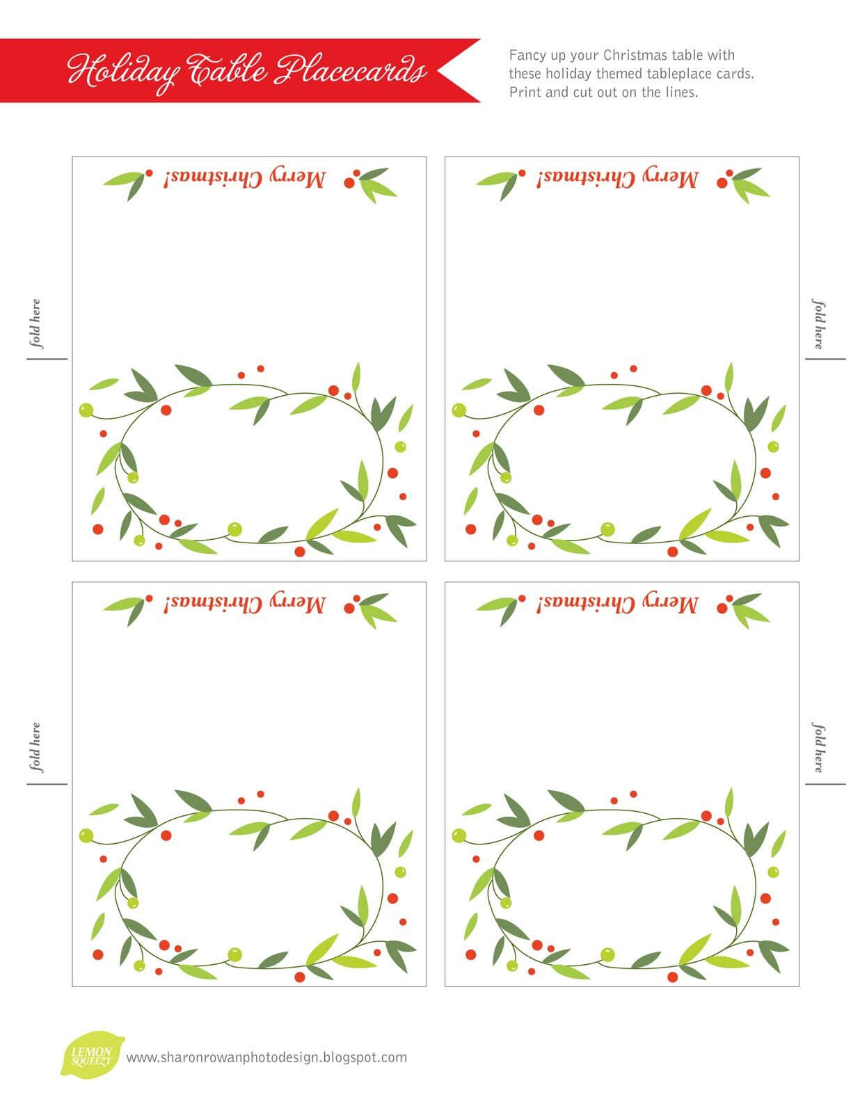 Lemon Squeezy: Day 12: Place Cards Free Printable Christmas For Table Place Card Template Free Download