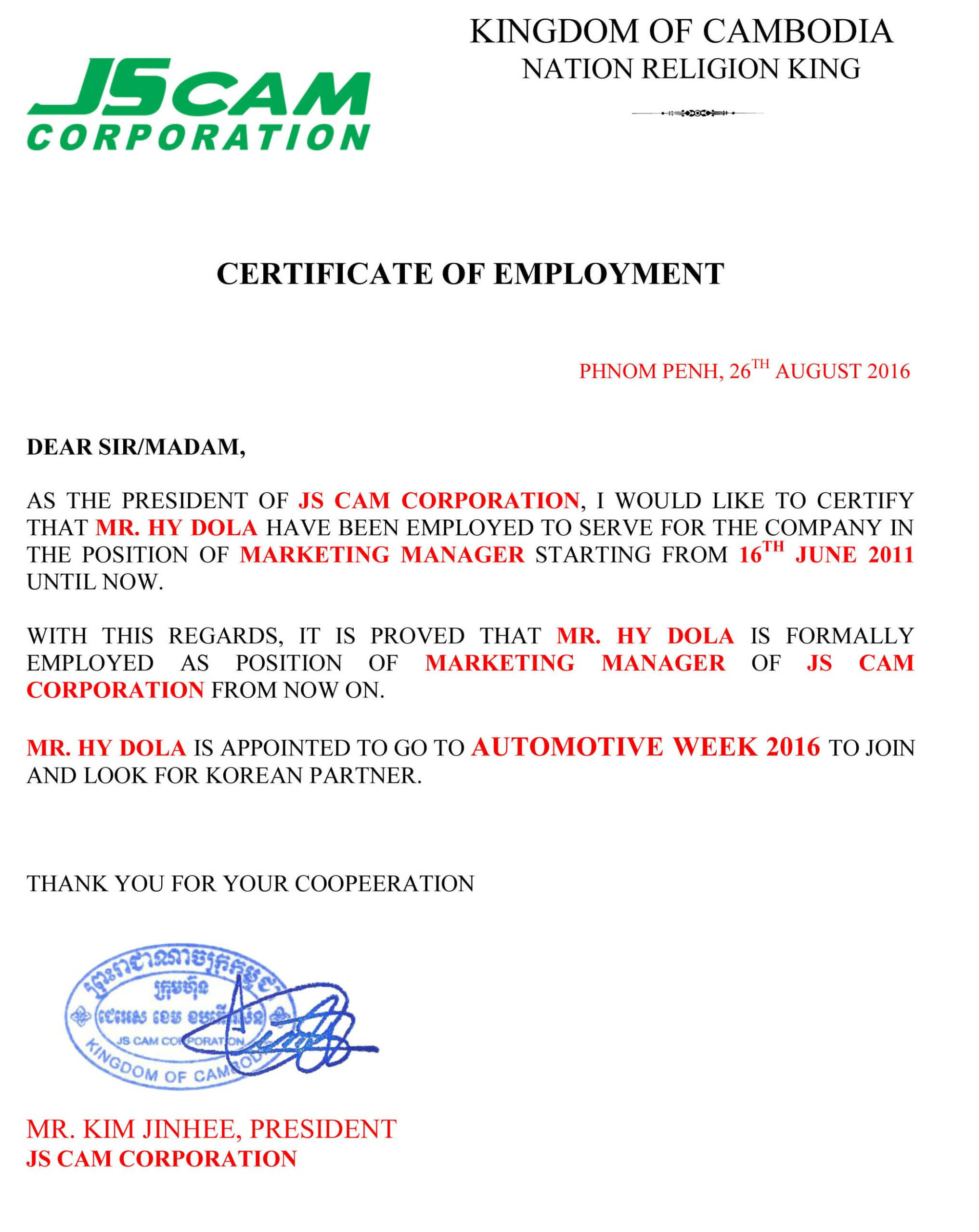 Letter For Certificate Employment Visa Application Cover With This Entitles The Bearer To Template Certificate