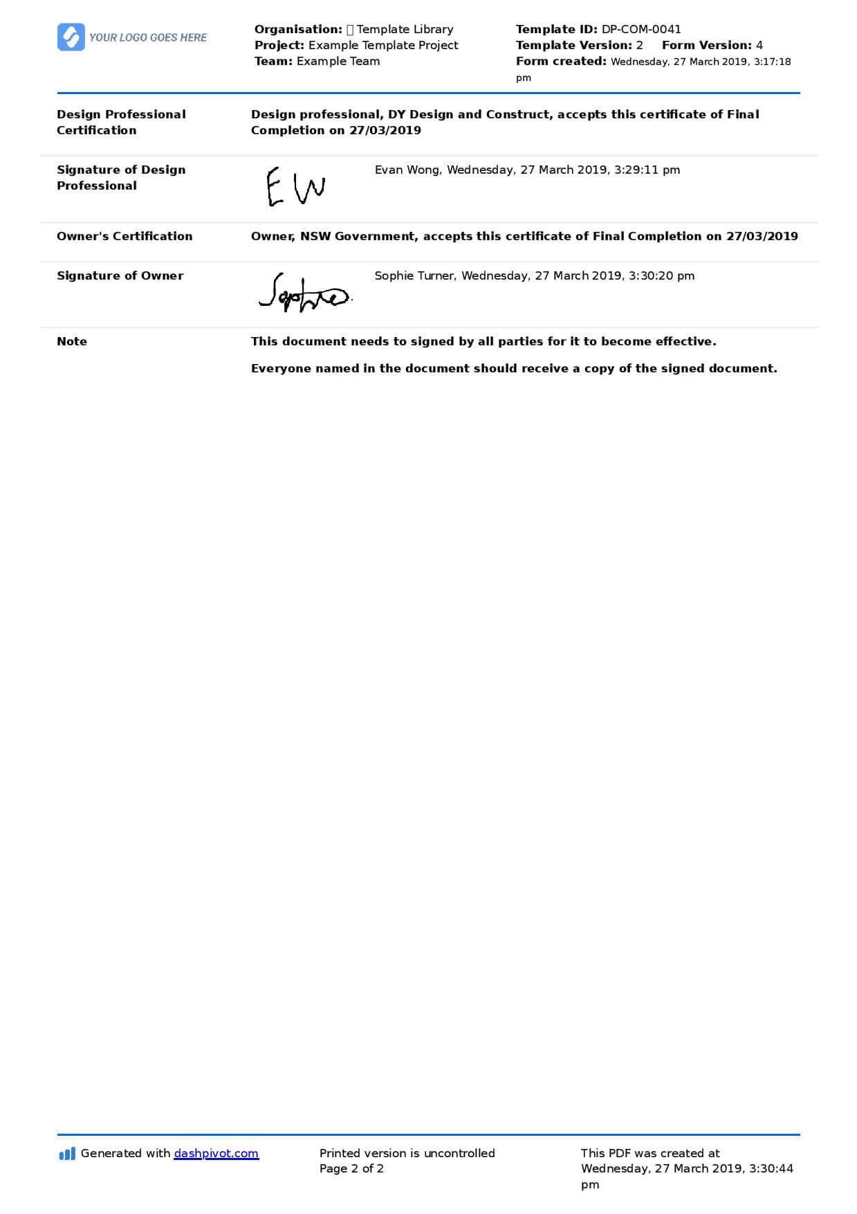 Letter Of Completion Of Work Sample (Use Or Copy For Yourself) Throughout Practical Completion Certificate Template Jct