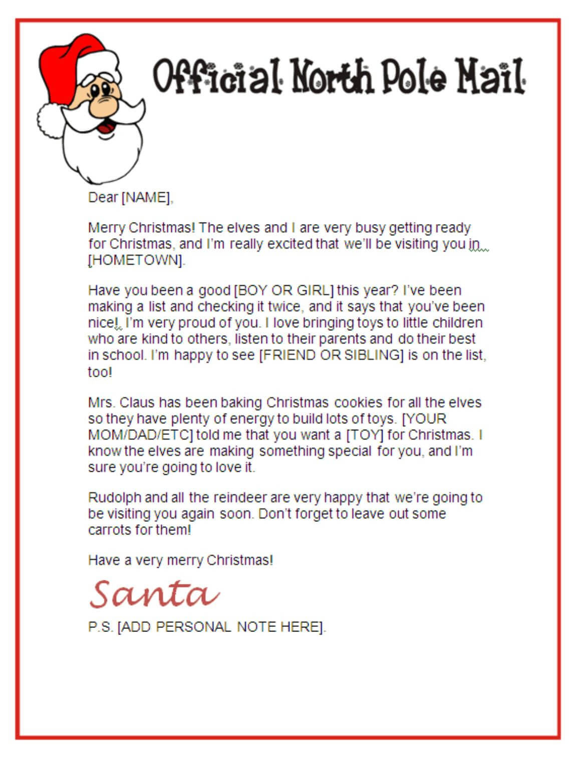 Letter+From+Santa+Template | Santa Letter Template, Free Intended For Santa Letter Template Word