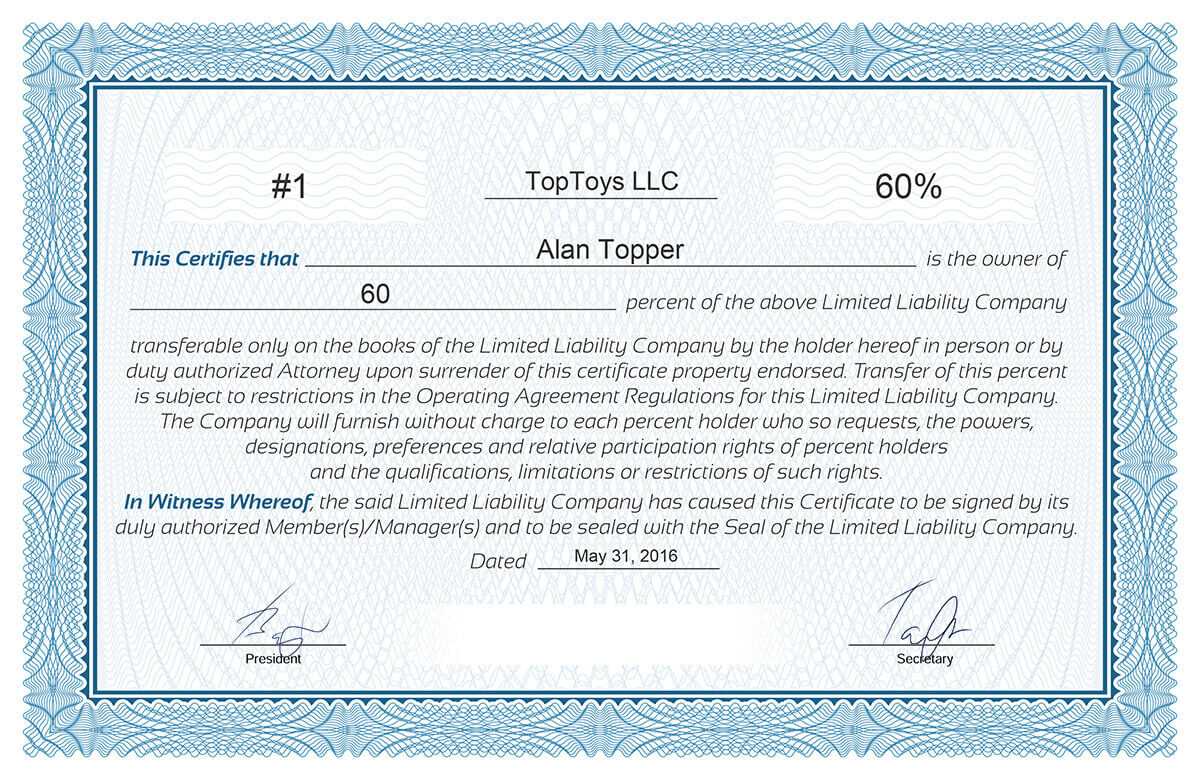 Llc Member Certificate Template – Ironi.celikdemirsan Regarding New Member Certificate Template