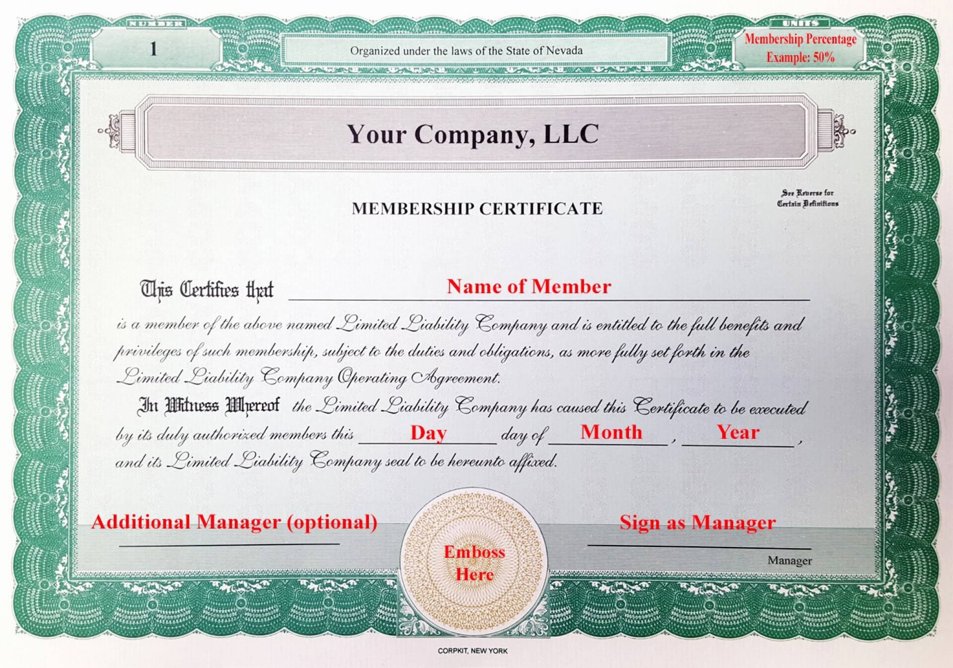 Llc Member Certificate Template – Ironi.celikdemirsan Throughout Llc Membership Certificate Template