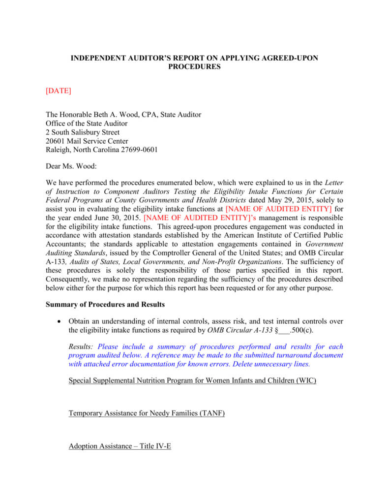 Local Eligibility Agreed Upon Procedures Report Template 2015 With Regard To Agreed Upon Procedures Report Template