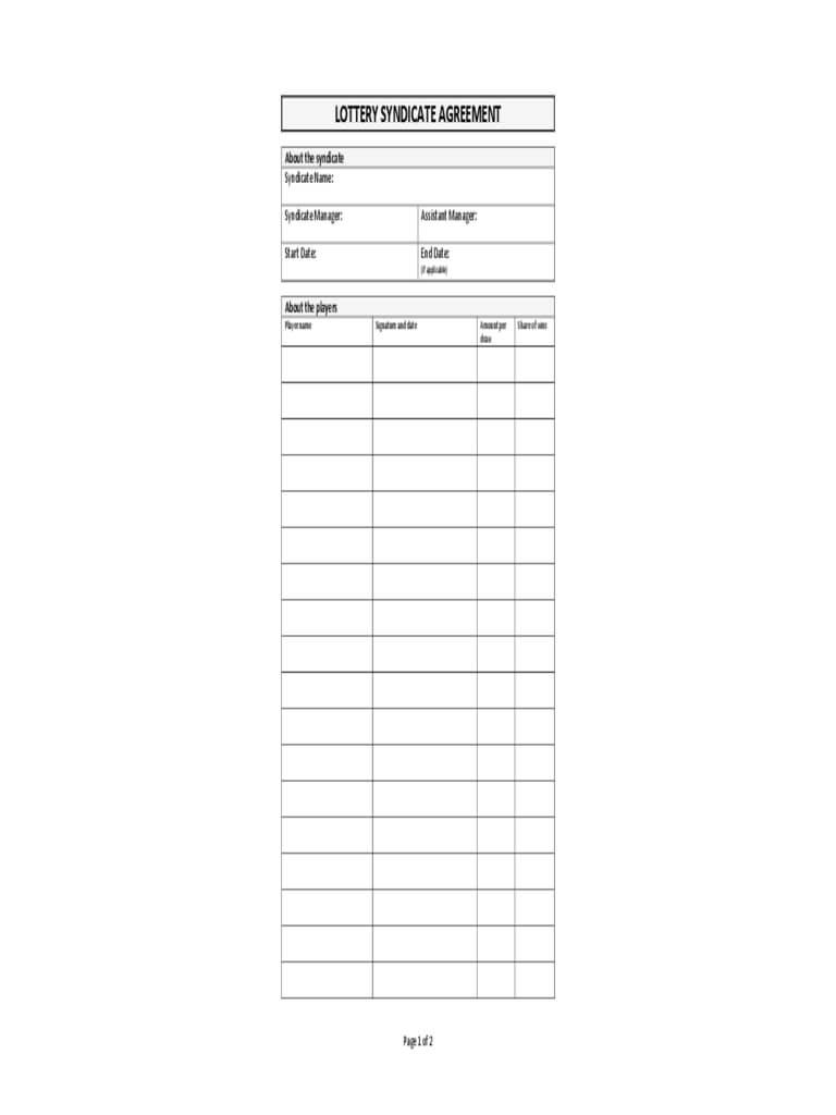 Lottery Syndicate Agreement Form - 6 Free Templates In Pdf For Lottery Syndicate Agreement Template Word