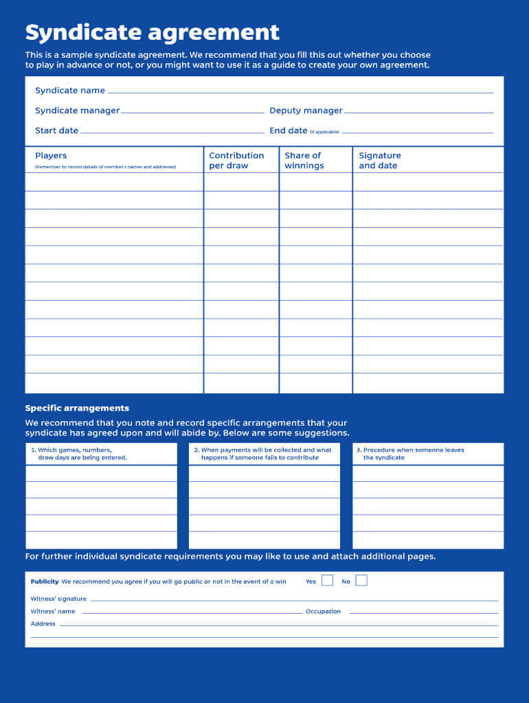 Lottery Syndicate Form - Fill Online, Printable, Fillable Regarding Lottery Syndicate Agreement Template Word