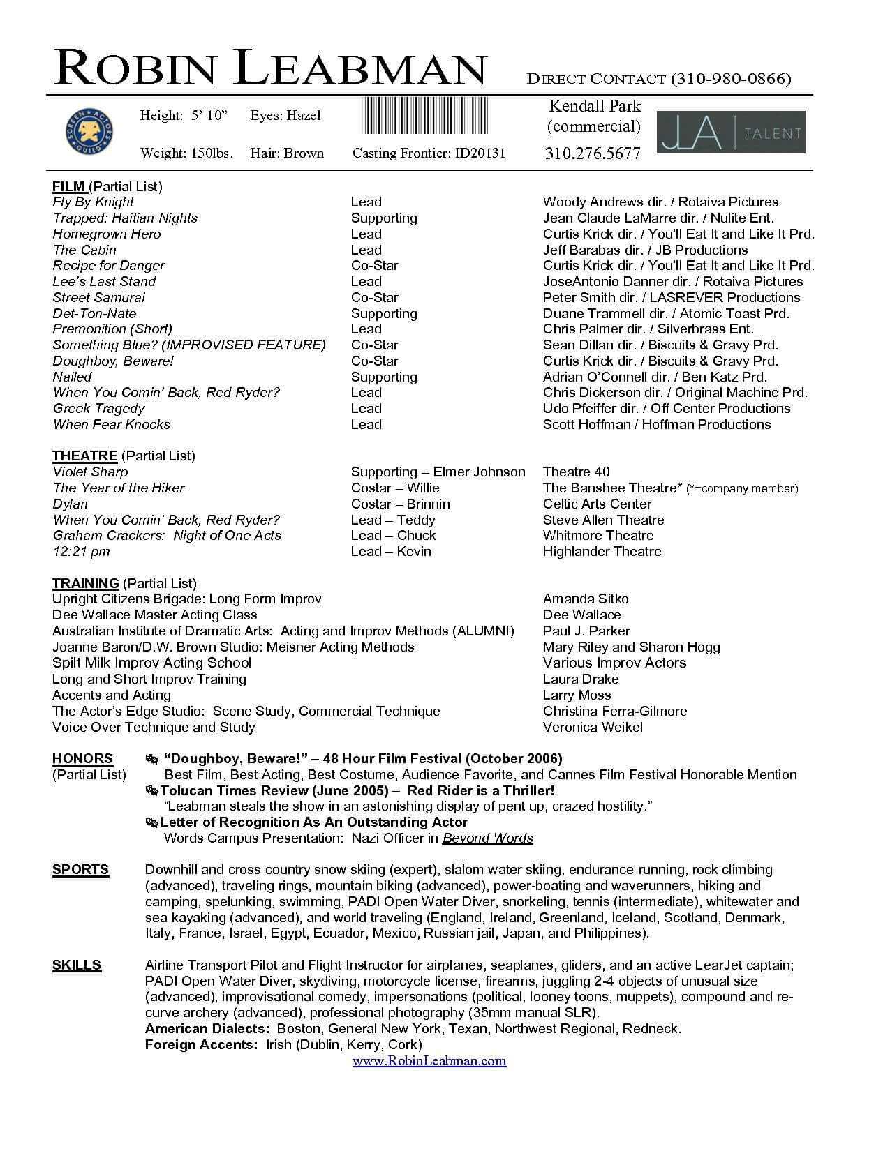 Lovely Acting Resume Template For Microsoft Word – Superkepo Pertaining To Theatrical Resume Template Word