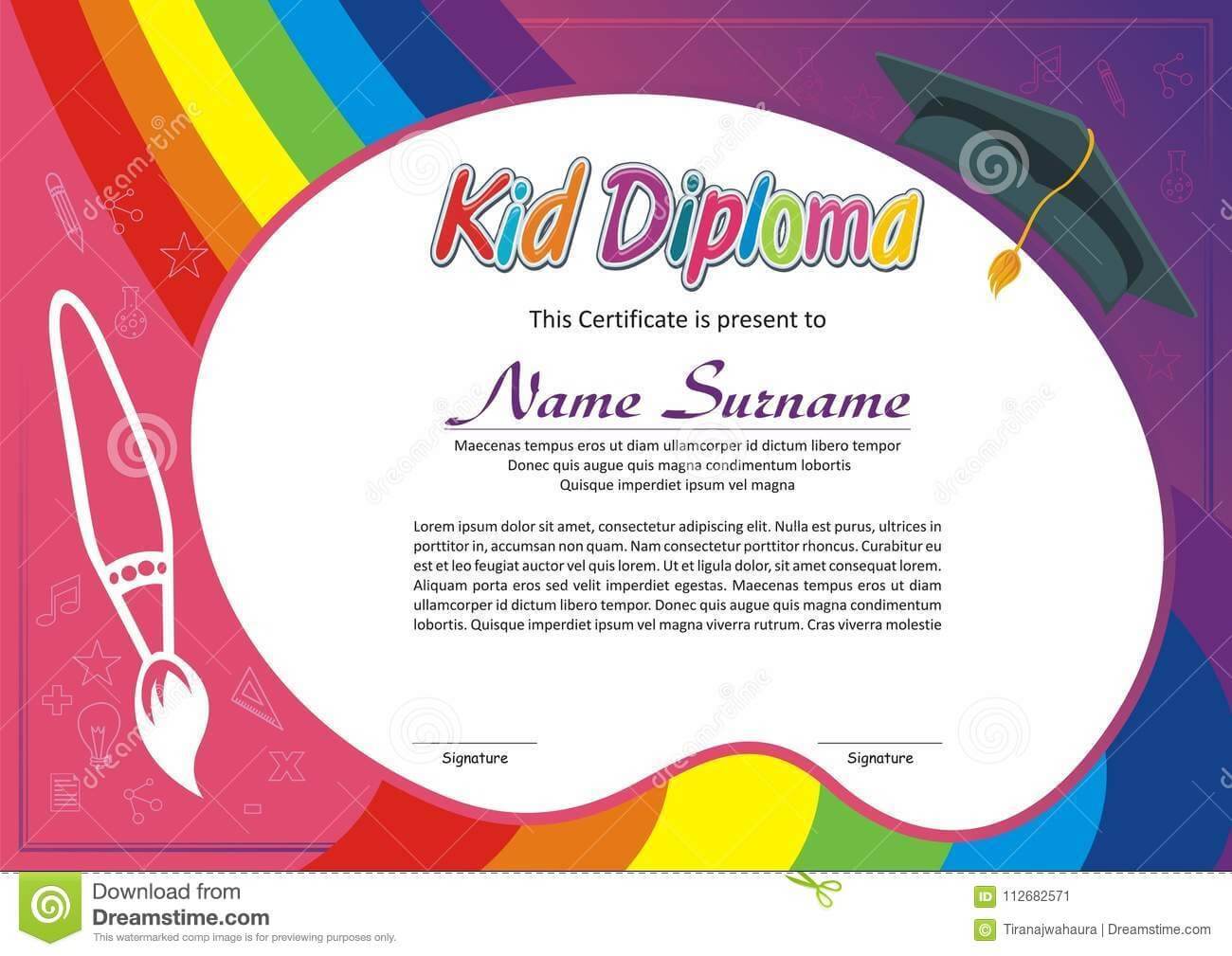 Lovely Kid Diploma – Certificate Stock Vector – Illustration With Children's Certificate Template
