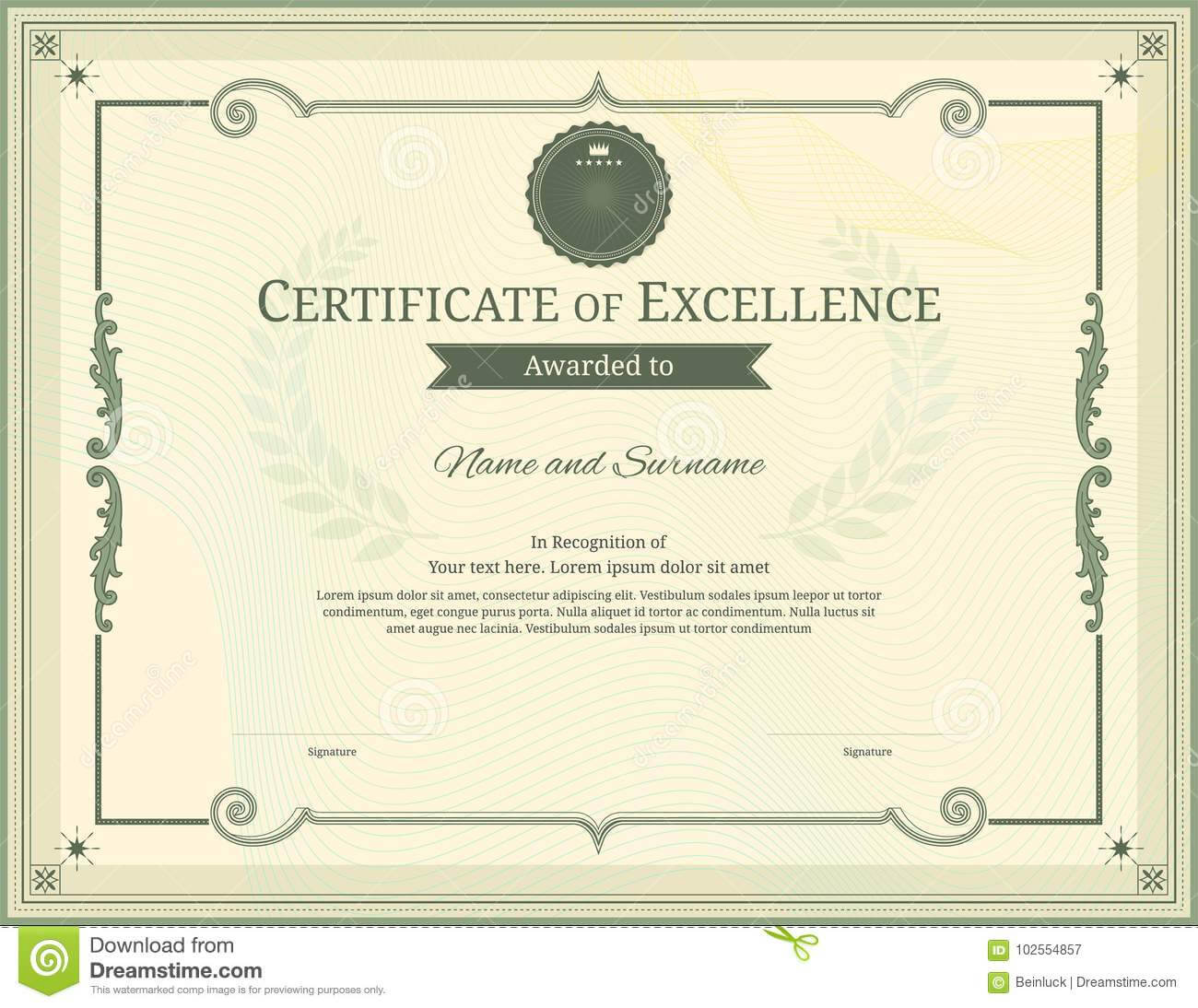 Luxury Certificate Template With Elegant Border Frame Regarding Commemorative Certificate Template