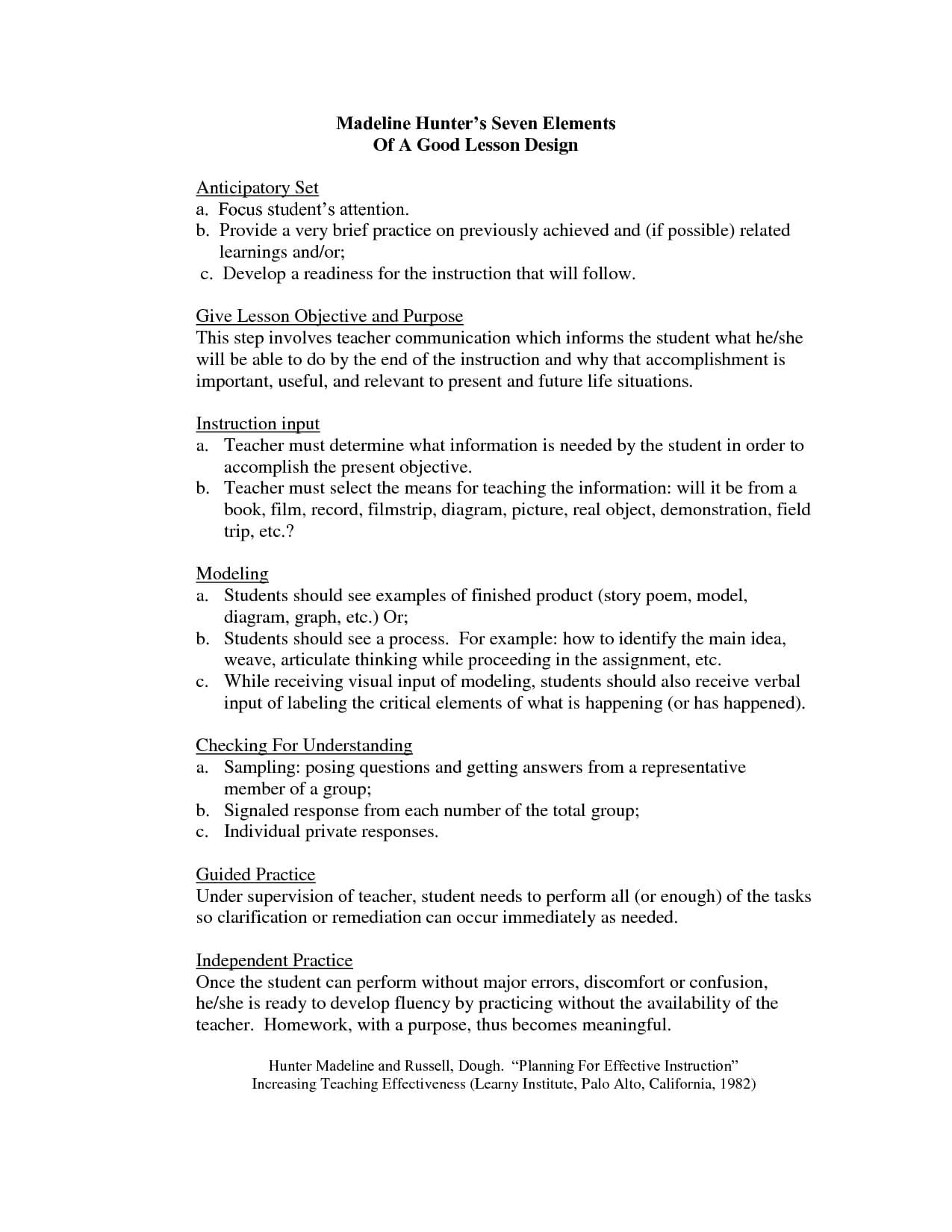 Madeline Hunter Lesson Plan Format Template – Google Search Inside Madeline Hunter Lesson Plan Blank Template