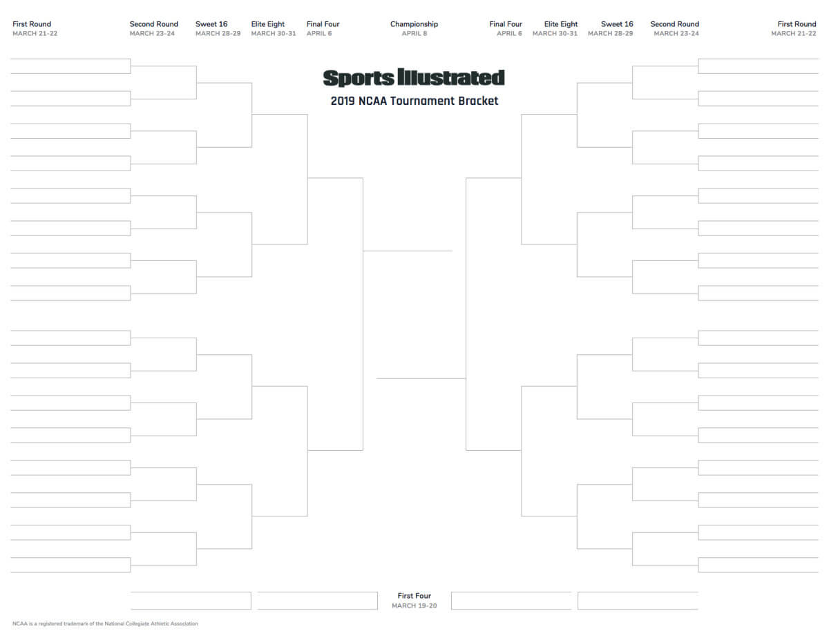 March Madness 2019 Printable Blank Bracket For Ncaa Intended For Blank March Madness Bracket Template