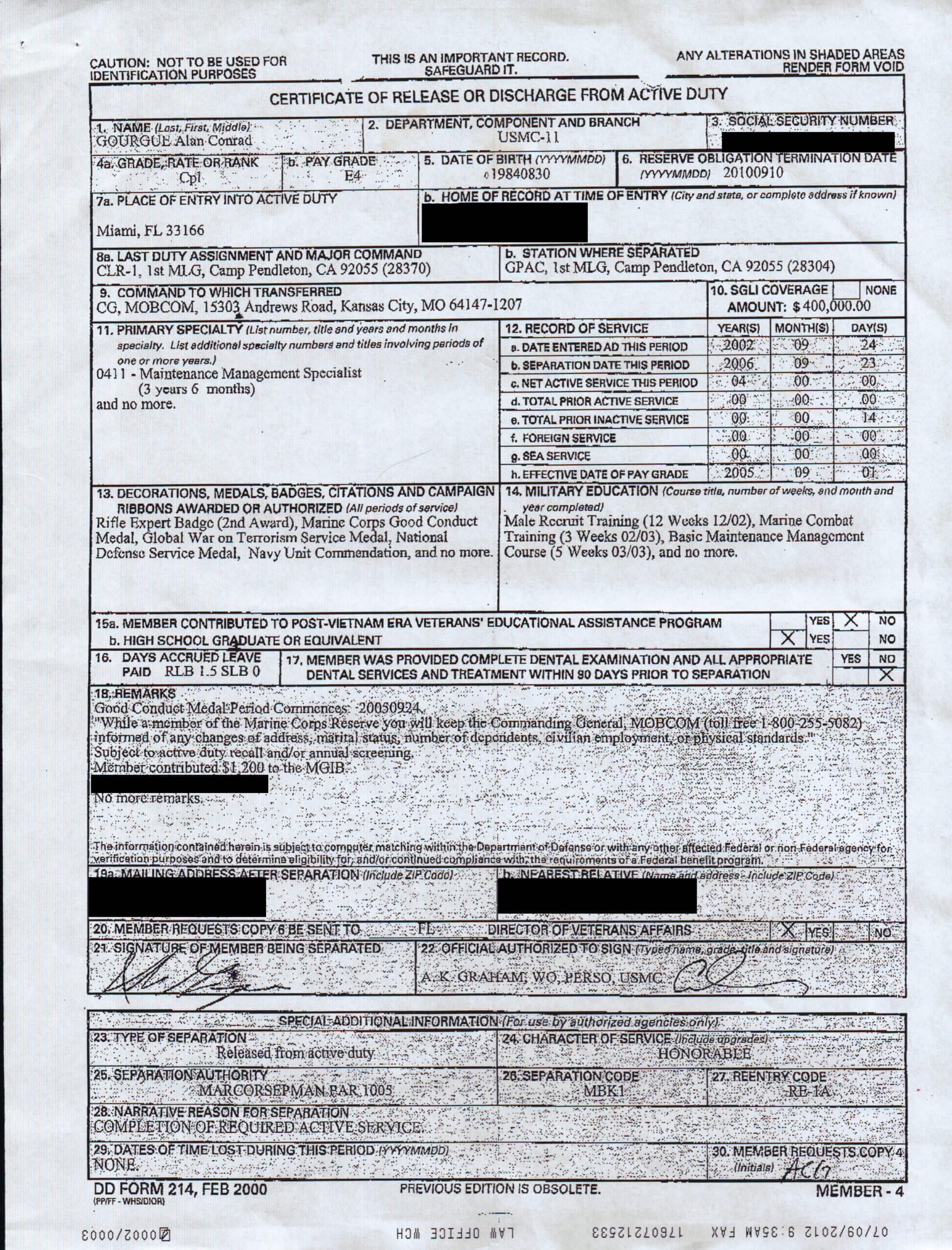 Marines Catch 'deserter'  5 Years After His Honorable Pertaining To Usmc Meal Card Template