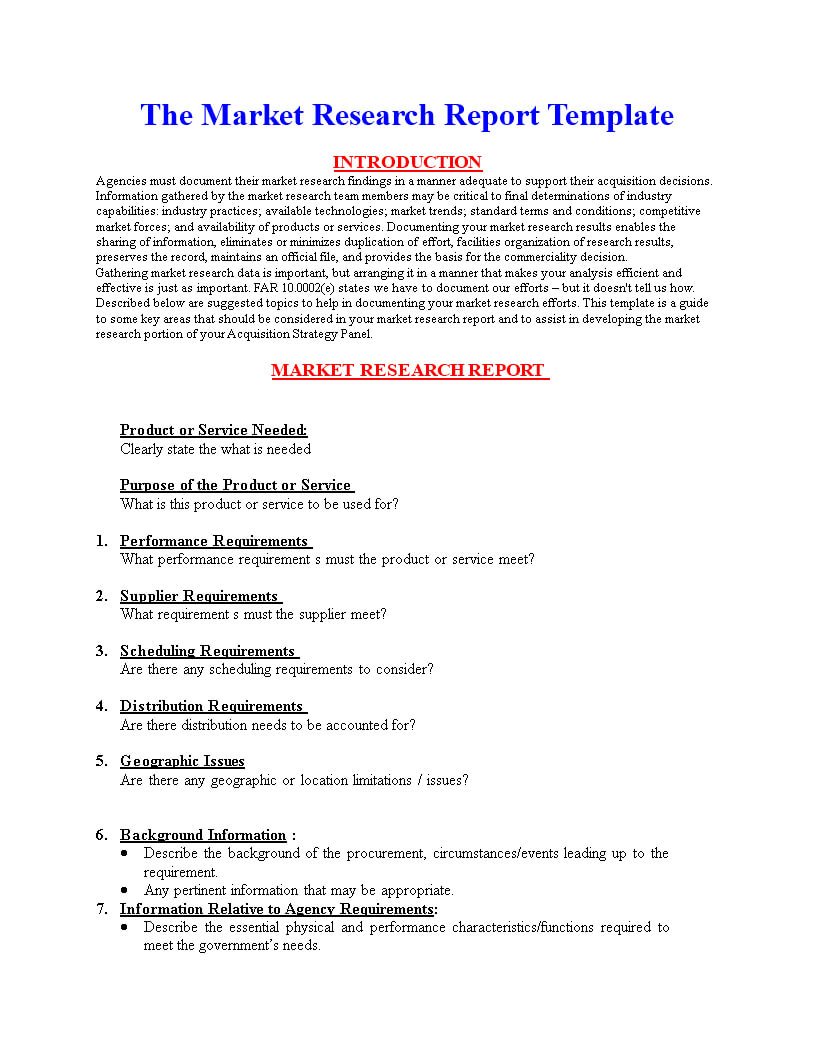Market Research Report Format | Templates At Regarding Report Requirements Document Template