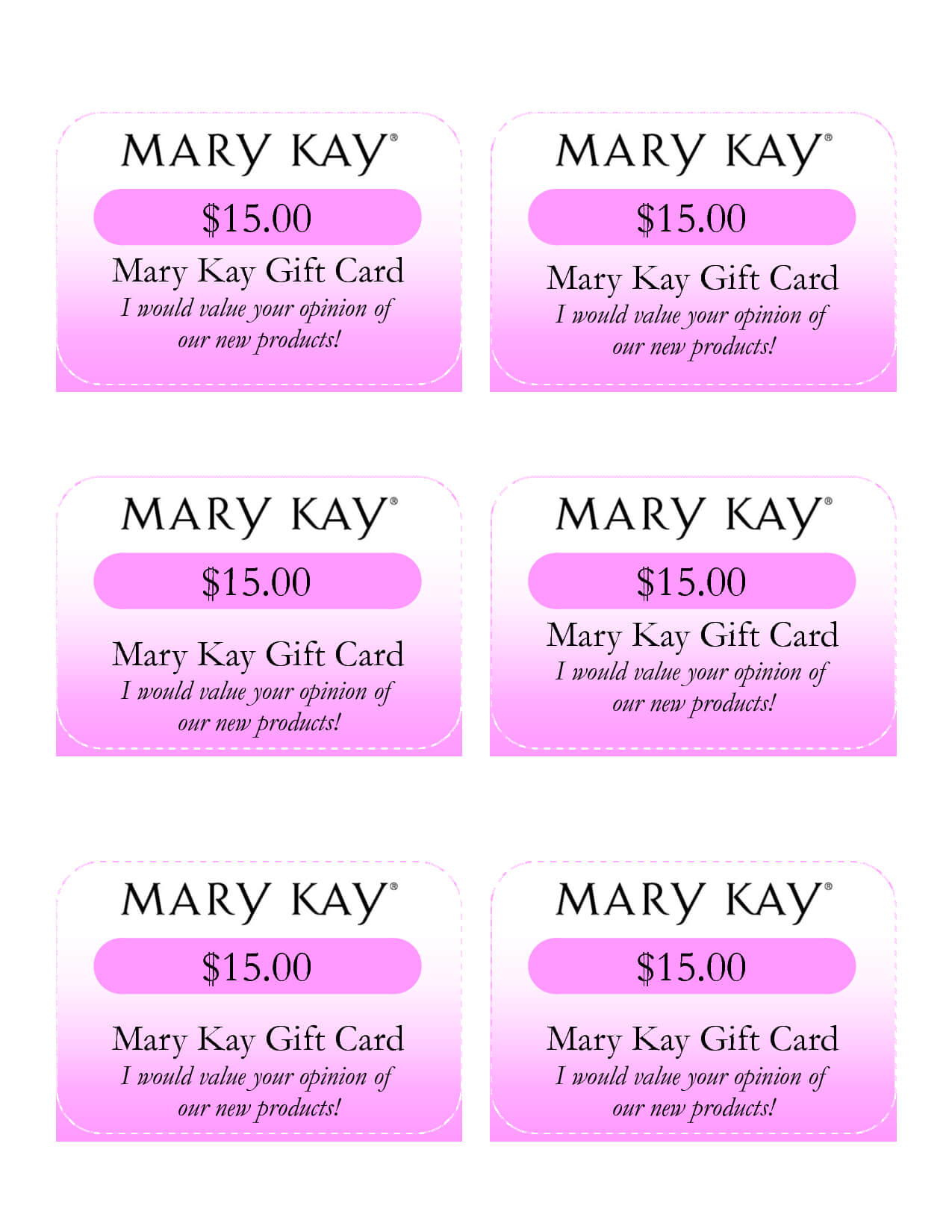 mary kay gift card template