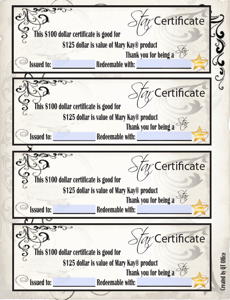 Mary Kay Star Certificates | New Star Gift Certificate Regarding Mary Kay Gift Certificate Template